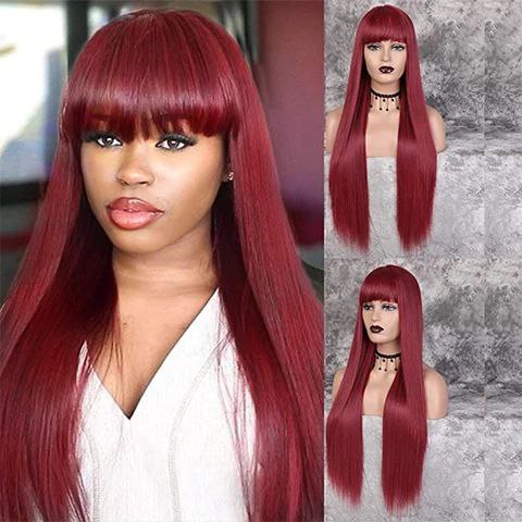 70 human hair blend straight fringe wig