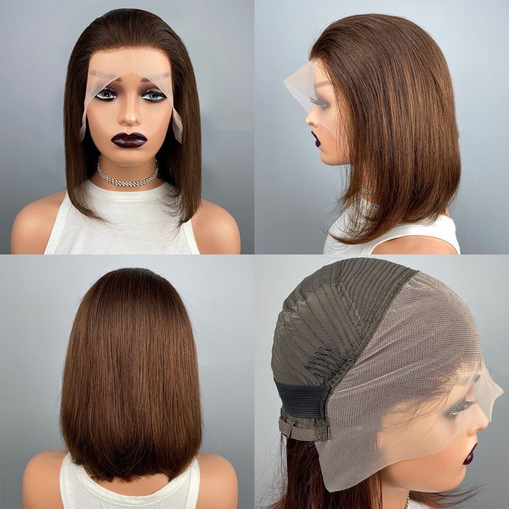 100 human hair full frontal 12 inches brown bob